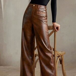 Brown Faux Leather Pants